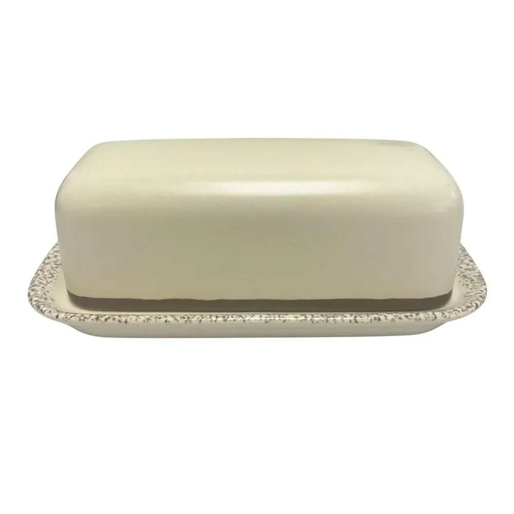 Vintage‎ Pfaltzgraff Butter Dish w/Lid Stoneware Speckled Beige Minimalistic